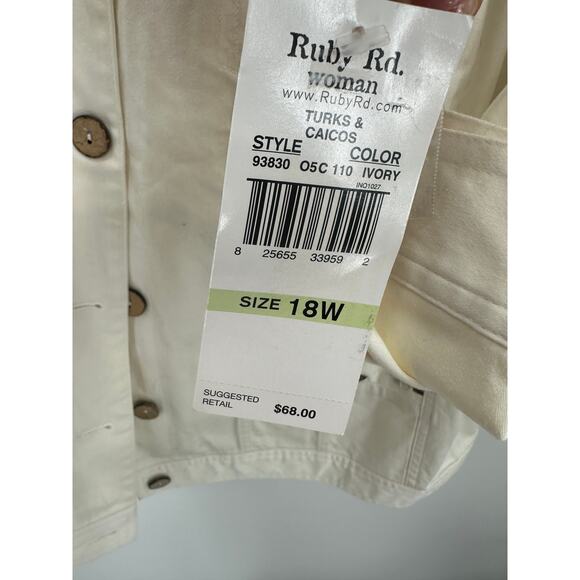 Ruby Rd Cream Ivory Cream Button Down Denim Jacket Embelished Women 18W NWT - Picture 7 of 8